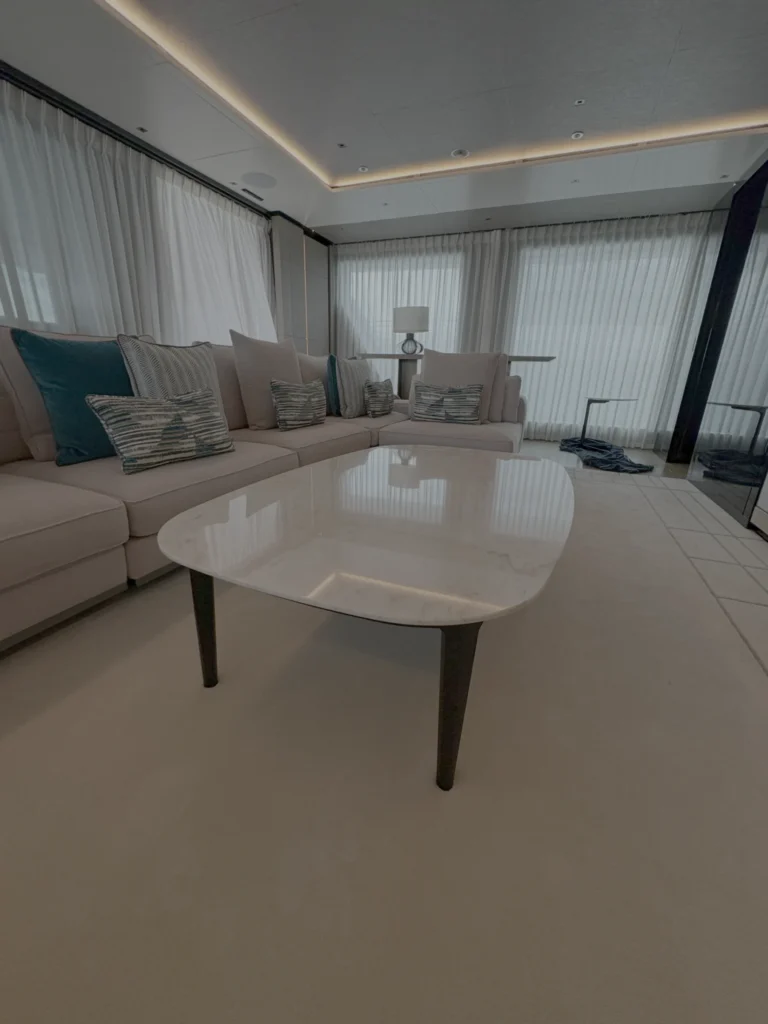 Marble coffee table after polishing, saloon
