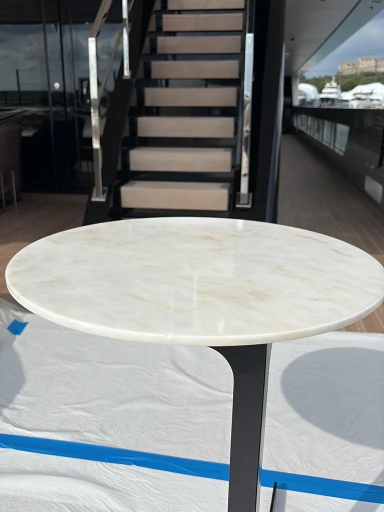 Polished marble table top, close view