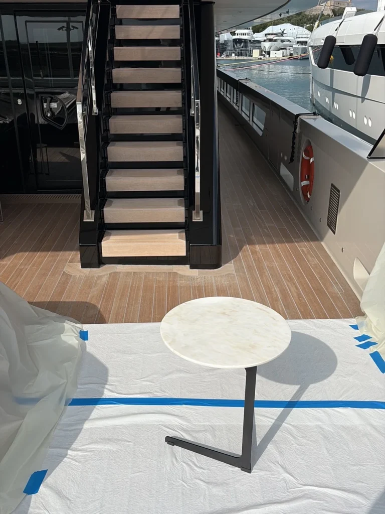 Marble table work area on the aft deck