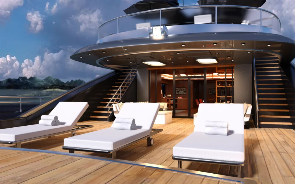 Marble floor and walls in a yacht interior