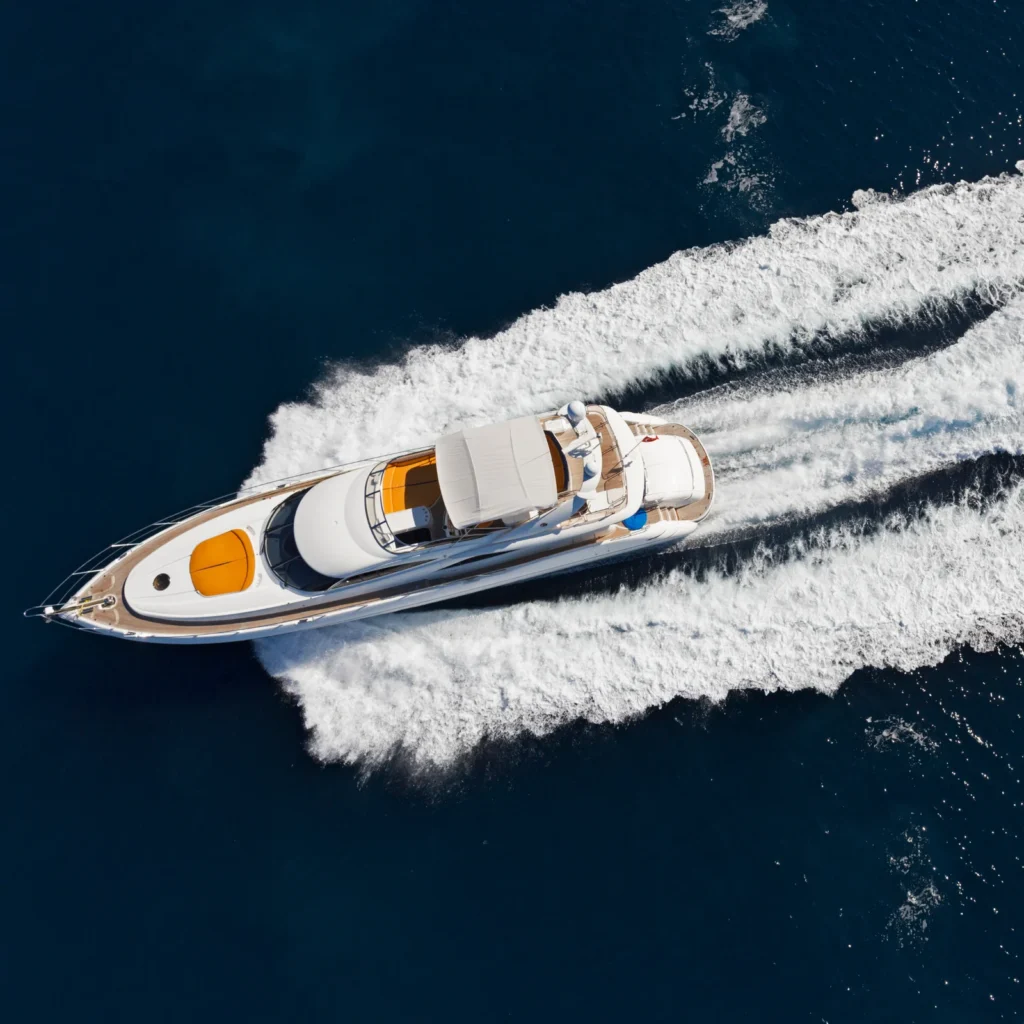 Superyacht under way seen from above